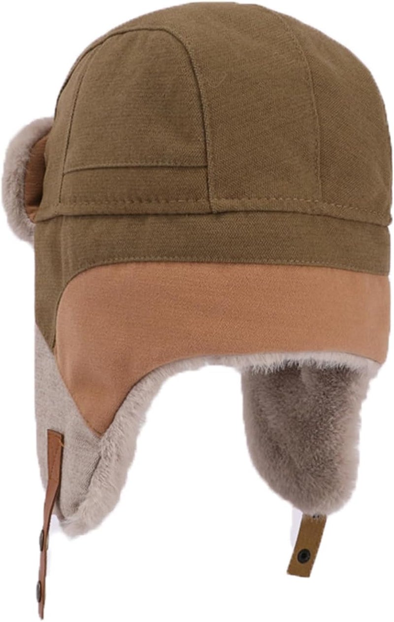 PURFUN Men Women Faux Fur Trapper Hat Stylish Splicing Color Winter Ski Hunting Hat Elders Warm Plush Ushanka Earflap Cap - Image 4